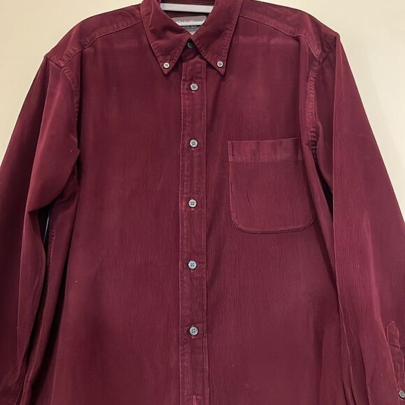 Eddie Bauer Corduroy 100% Cotton Button Up Shirt Maroon M - Picture 2 of 5